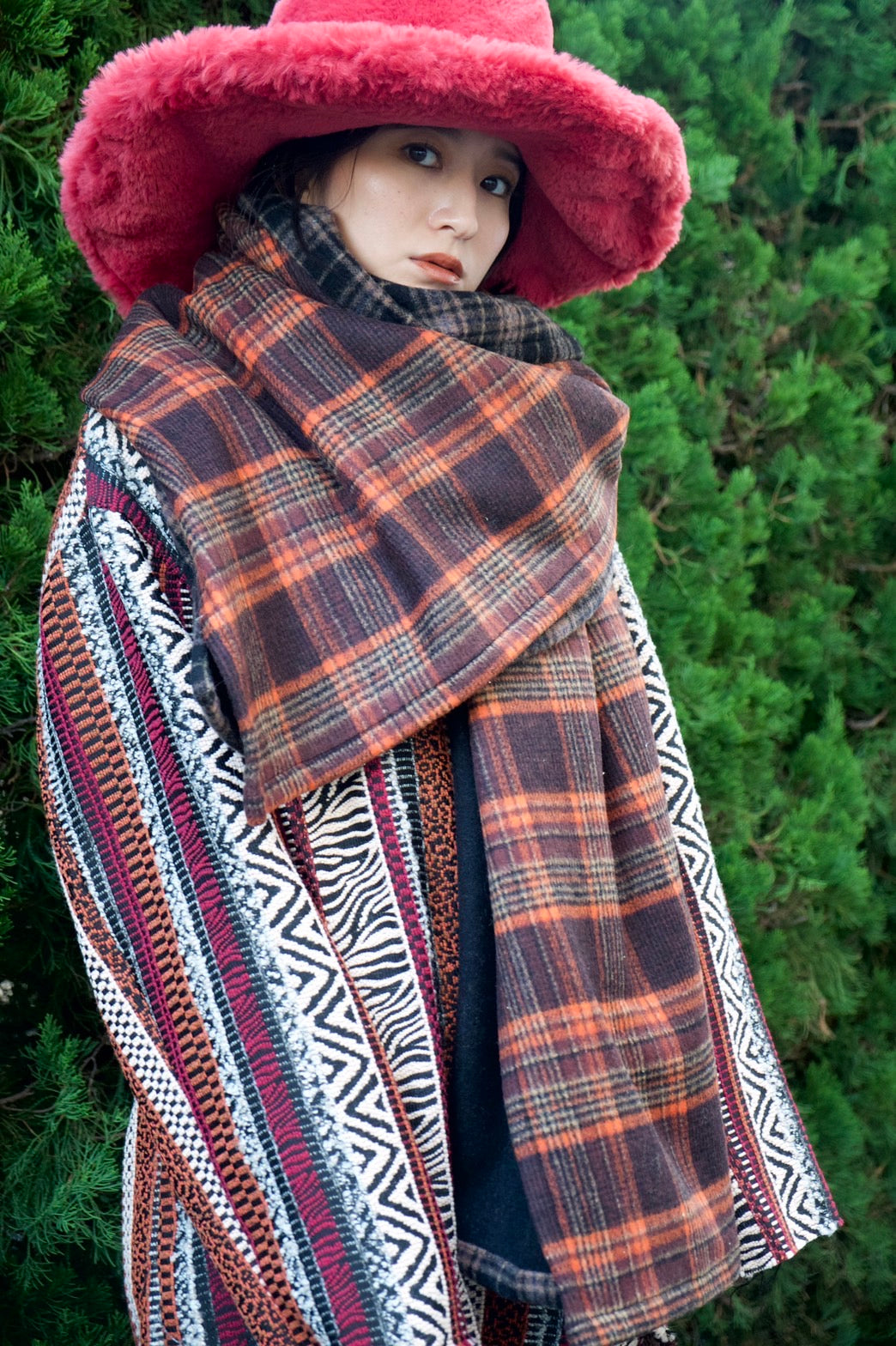 Check double/F combination scarf - large