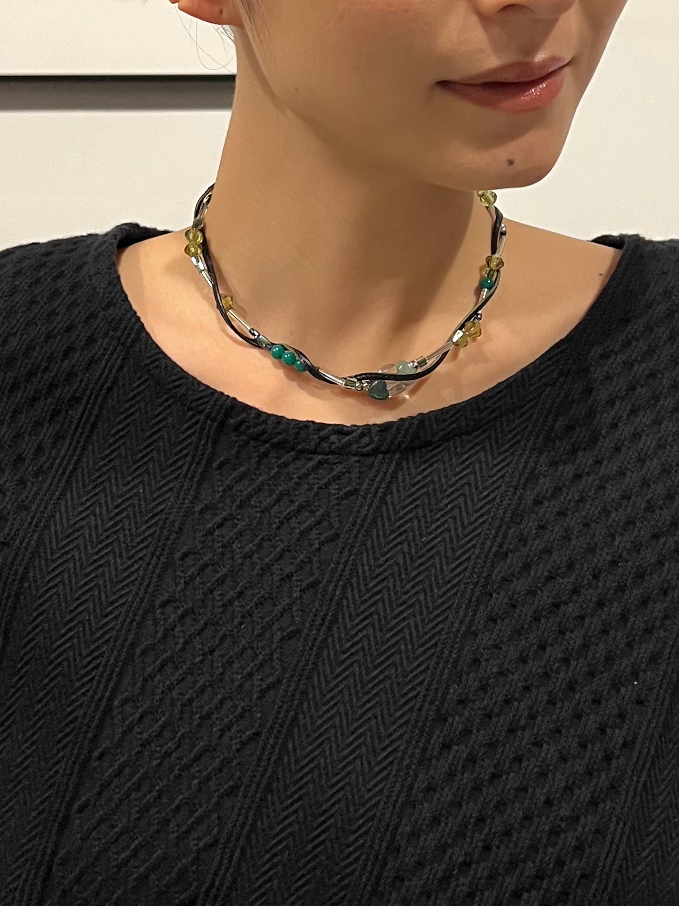 Leather combination necklace - black
