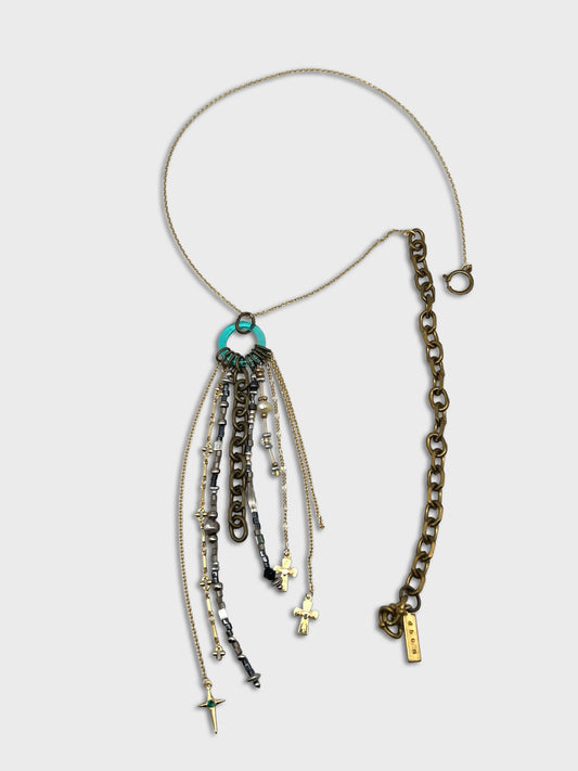 Multi charm long necklace - Green