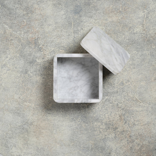 MARBLE SQUARE TRINKET BOX - Bianco Carrara