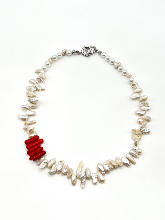 77Pearl necklace - red