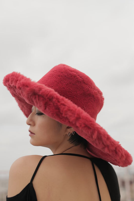 Fake fur hat - Red