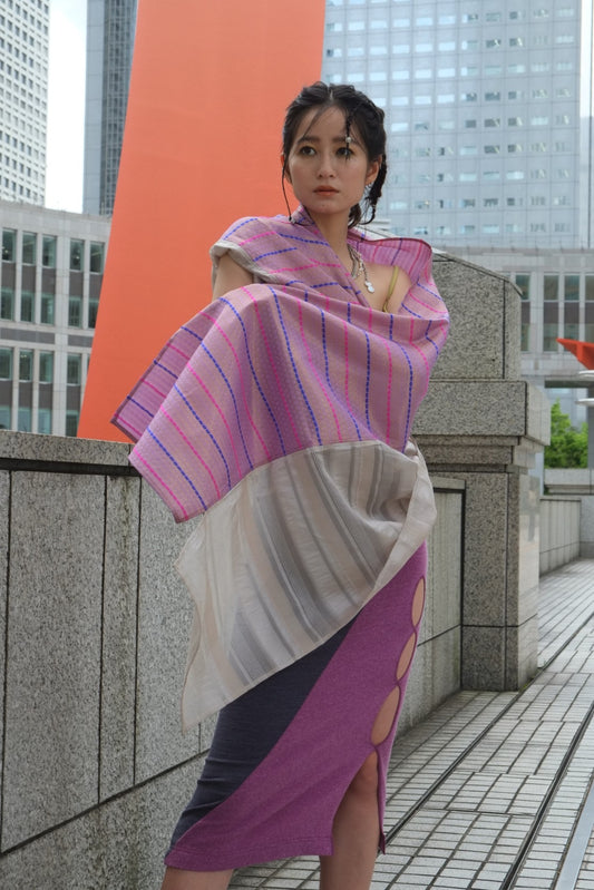 Combination scarf - Pink × Beige