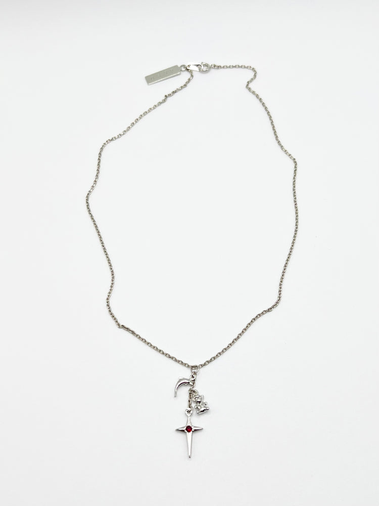 DBC crystal cross motif necklace - Silver