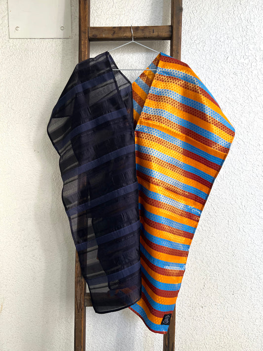 Combination scarf - Orange × Navy