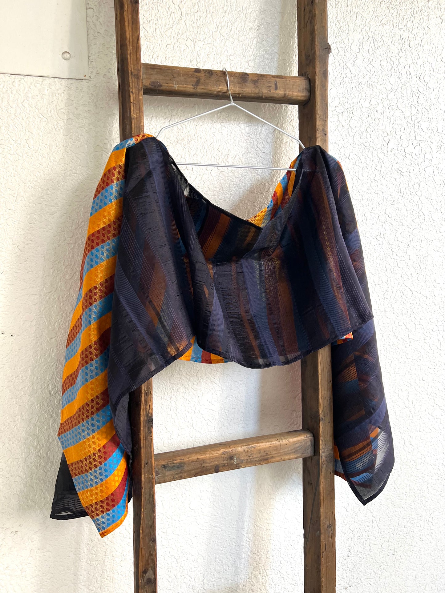 Combination scarf - Orange × Navy