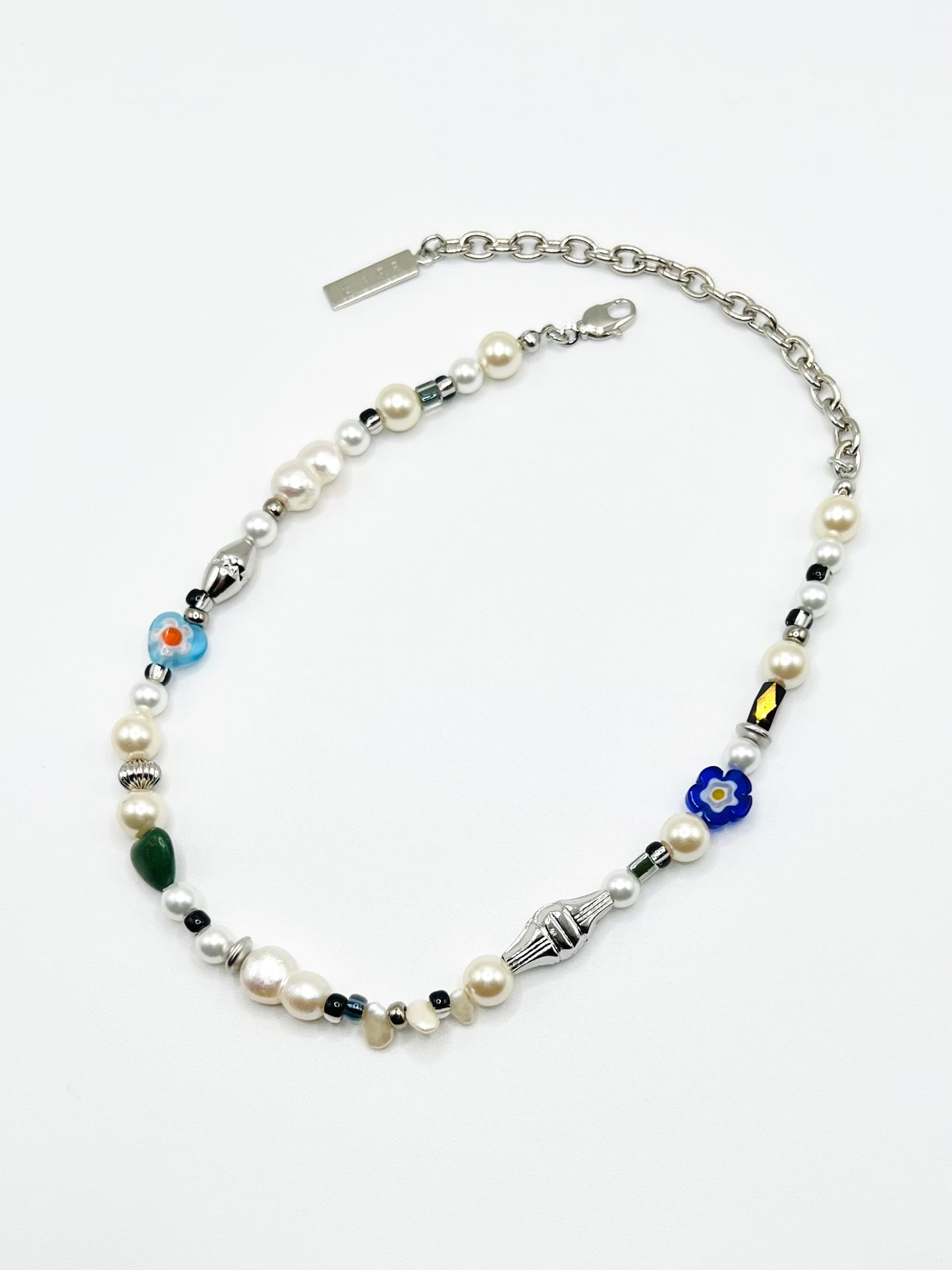 99 Pearl glass mix necklace - Silver