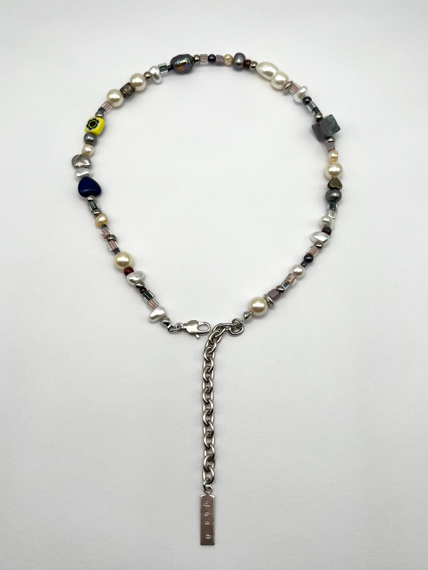 Square stone pearl mix necklace