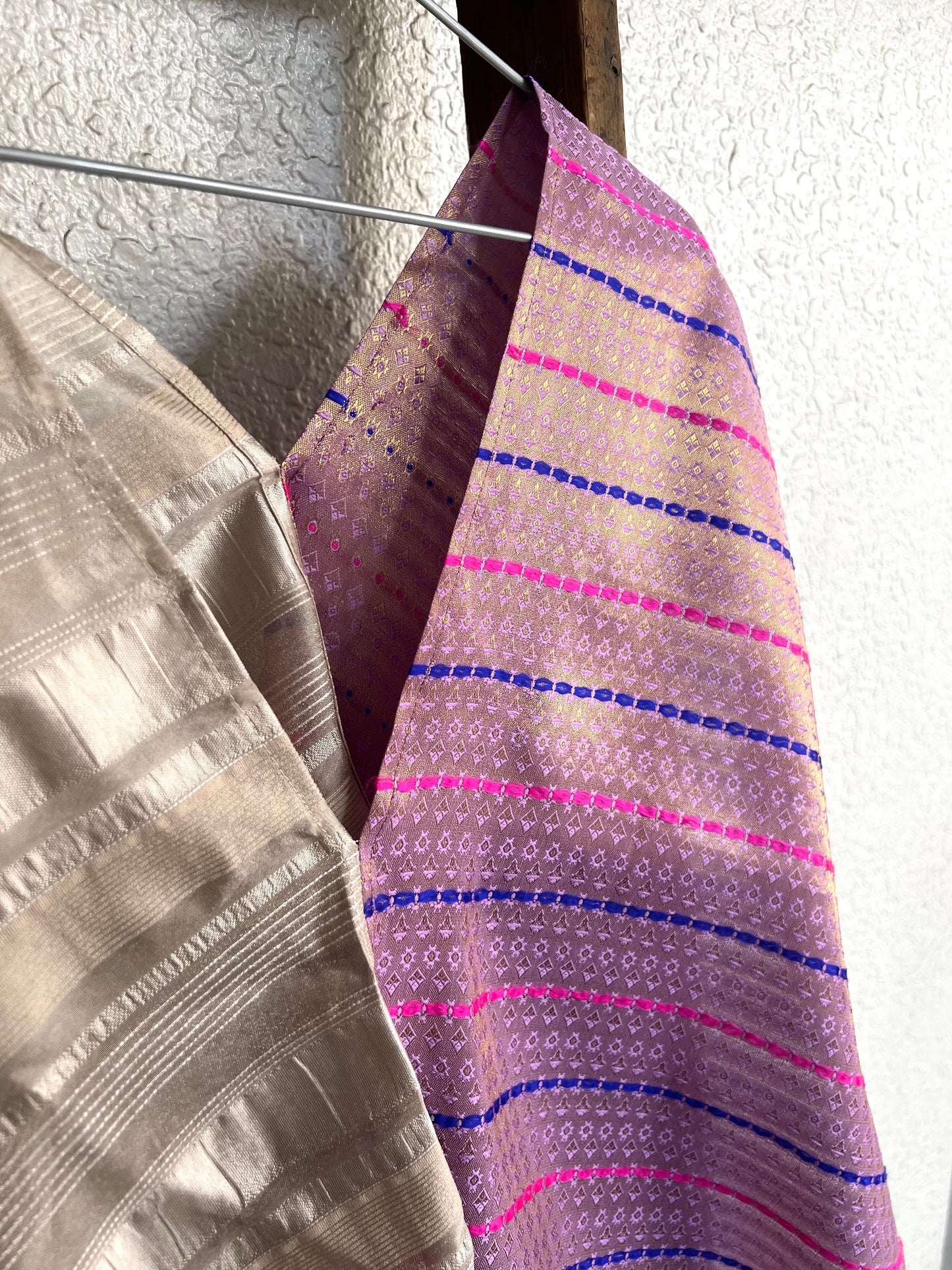 Combination scarf - Pink × Beige